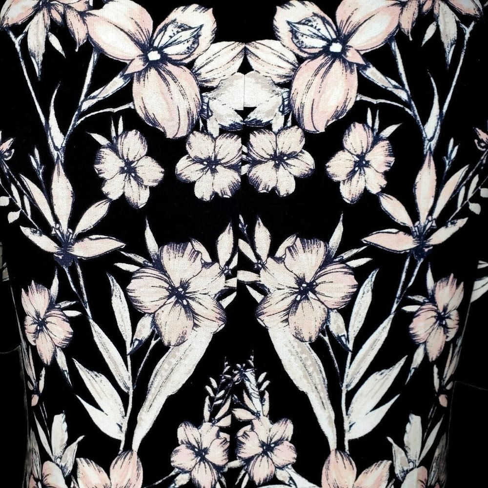 Eliza J Shift Dress Floral Short Elbow Sleeve Black Pink Flowers Size 8 - Picture 4 of 6